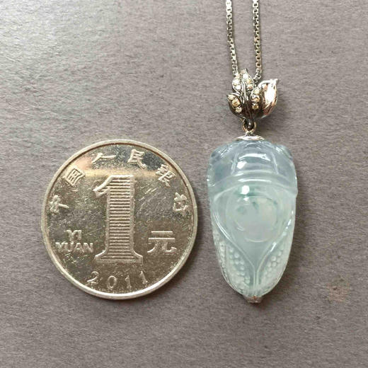 翡翠高冰种飘花知了18k白金钻石镶嵌 商品图3