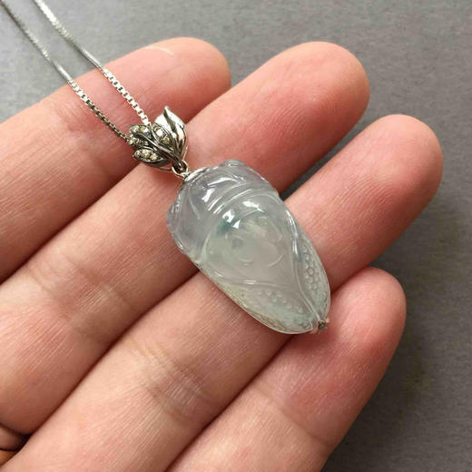 翡翠高冰种飘花知了18k白金钻石镶嵌 商品图5