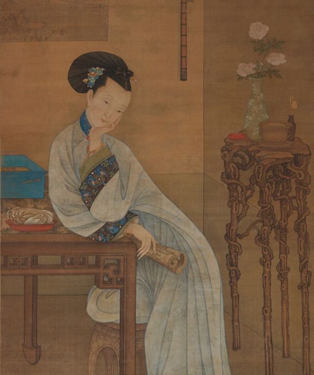 春闺卷读图 清 冷枚 绢本设色 175cm×105cm 天津博物馆藏