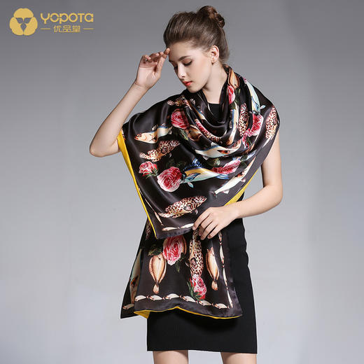 优品堂“恋恋不忘”100%桑蚕丝双层双色披肩围巾两用围巾 商品图0