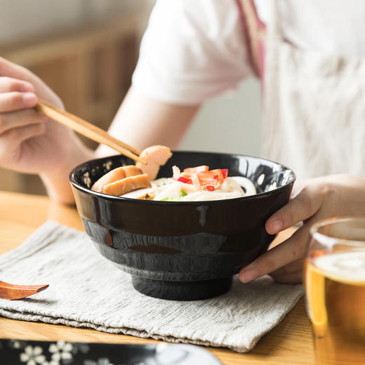 摩登主妇日式黑色樱花陶瓷餐具米饭碗汤碗创意菜盘家用西餐盘盘子1 商品图3