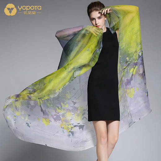 优品堂“水墨朦胧”桑蚕丝丝巾高档礼品围巾喷绘 商品图2