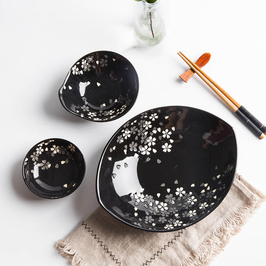 摩登主妇日式黑色樱花陶瓷餐具米饭碗汤碗创意菜盘家用西餐盘盘子1 商品图1