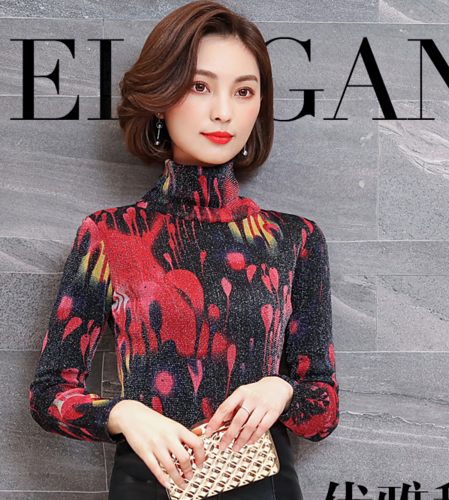 AL YZX5196 冬季单件高领花色通勤蕾丝衫