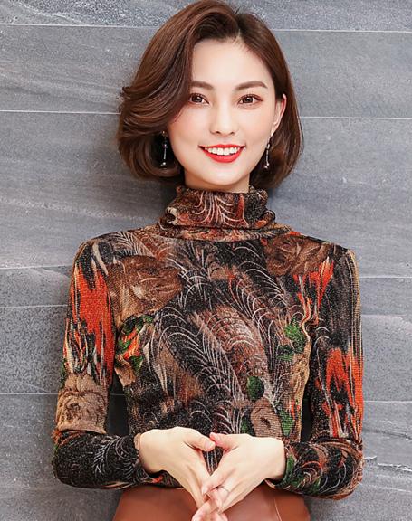 AL YZX5196 冬季单件高领花色通勤蕾丝衫 商品图4