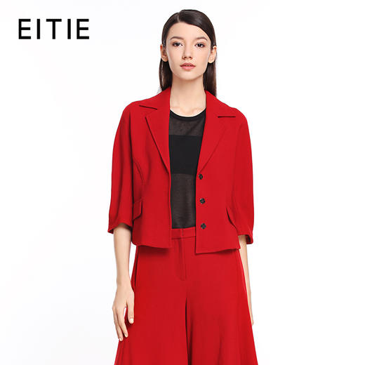 EITIE爱特爱春季新款红色五分袖羊毛女士小西装修身短外套5403108 商品图0