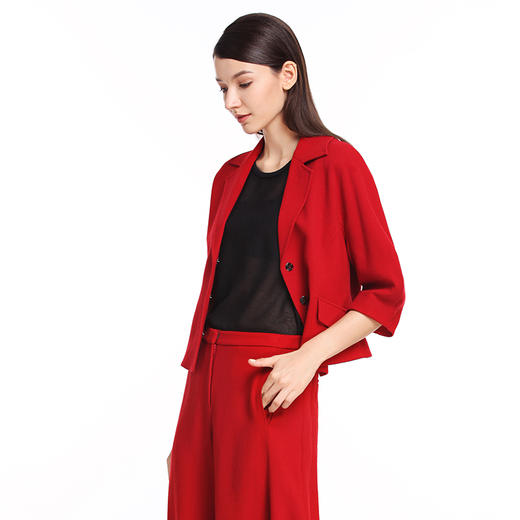 EITIE爱特爱春季新款红色五分袖羊毛女士小西装修身短外套5403108 商品图1