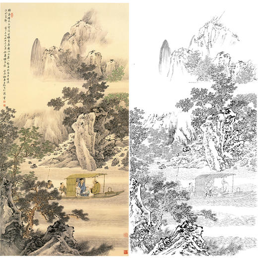 白描底稿竖幅工笔山水人物李子牧lq44
