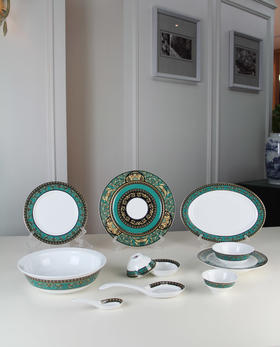 景德镇陶瓷国瓷红叶58头APEC绿金富贵餐具