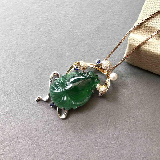 翡翠冰种晴水绿金鱼金玉满堂 商品图0