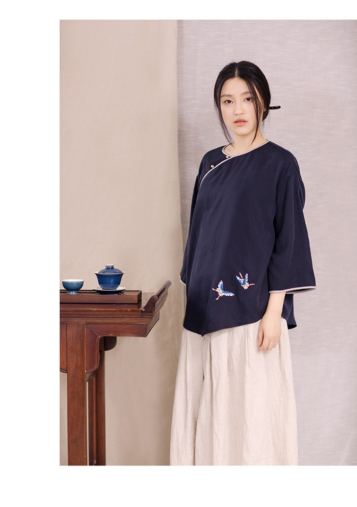 清水设计星月菩提改良唐装天丝宽松休闲斜襟禅茶服禅修