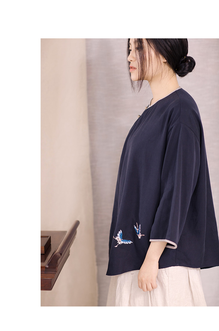 清水设计星月菩提改良唐装天丝宽松休闲斜襟禅茶服禅修