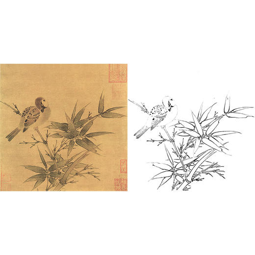 宋畫花鳥白描底稿吳炳竹雀圖斗方小品冊頁gh34