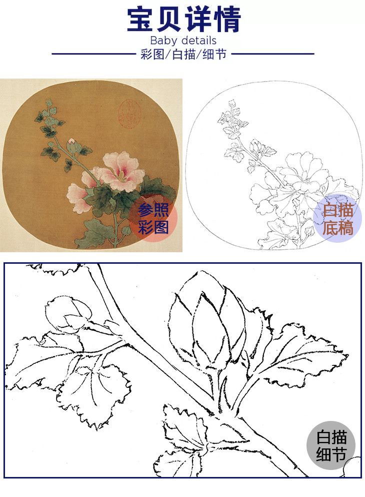 宋画花鸟小品白描底稿佚名蜀葵图多种白描尺寸可选gh24