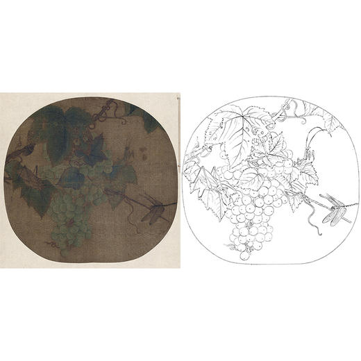宋画花鸟小品白描底稿林椿葡萄草虫图多种白描尺寸可选gh31