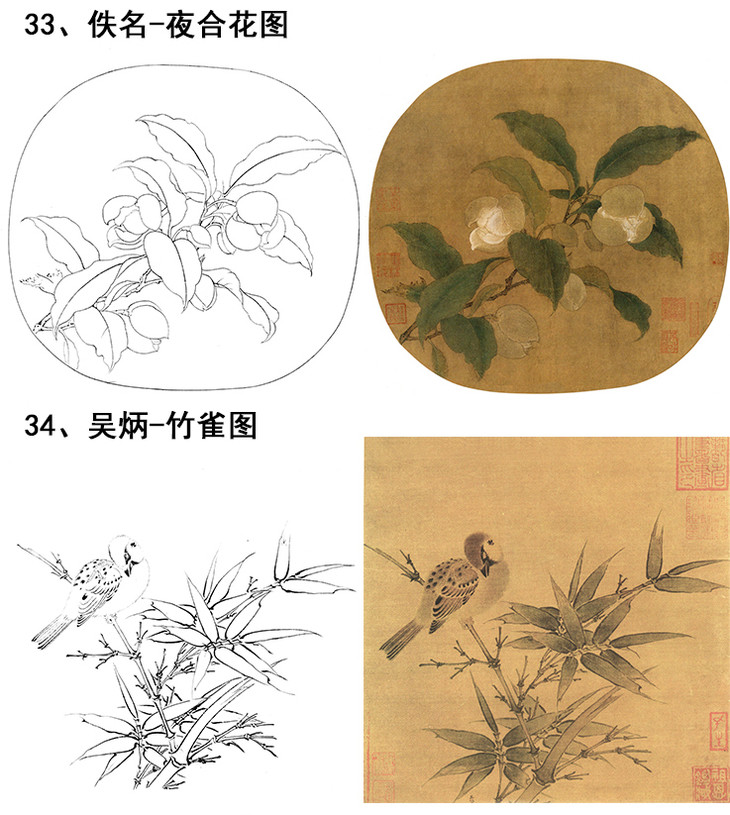 宋画花鸟小品白描底稿一套40幅册页db60