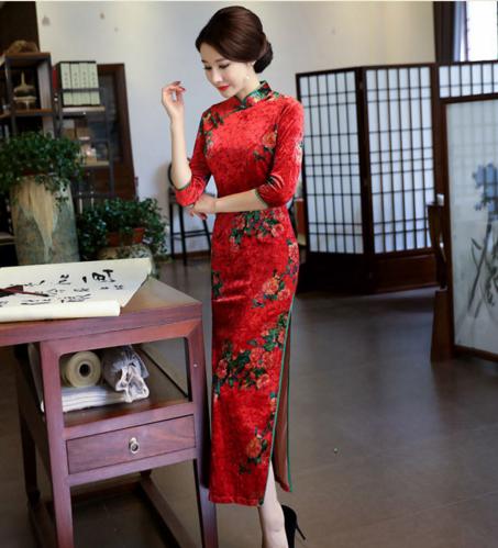 za彼岸花长款丝绒旗袍