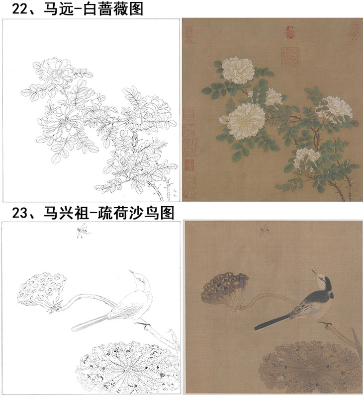 宋畫花鳥小品白描底稿一套40幅冊頁db60