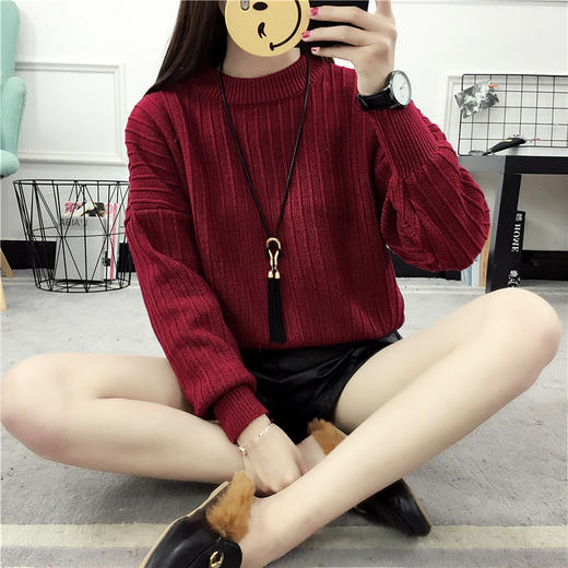 【服饰鞋包】秋冬女装新品毛衣女韩版纯色圆领套头宽松时尚百搭外套针织衫 商品图0