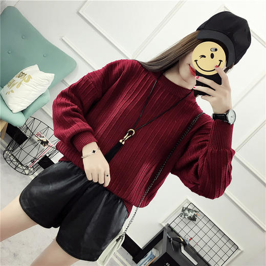 【服饰鞋包】秋冬女装新品毛衣女韩版纯色圆领套头宽松时尚百搭外套针织衫 商品图2