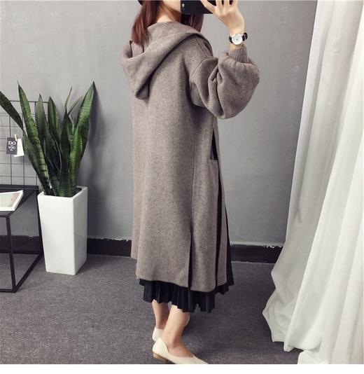 【服饰鞋包】秋冬新款韩版女装加厚连帽纯色灯笼袖长款针织开衫外套毛衣女 商品图0