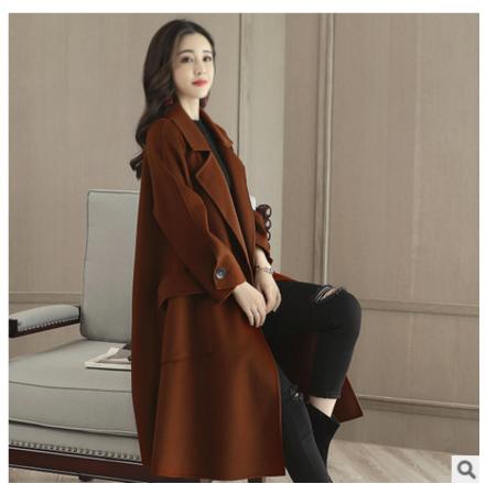 CQOXN6899长袖双排扣纯色中长款毛呢外套 商品图1