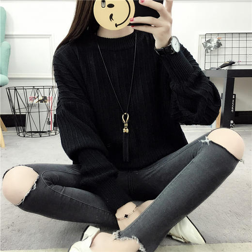 【服饰鞋包】秋冬女装新品毛衣女韩版纯色圆领套头宽松时尚百搭外套针织衫 商品图1