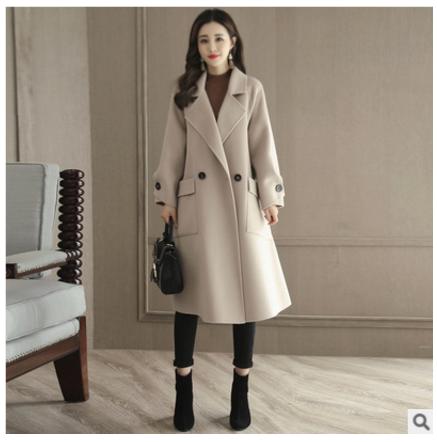 CQOXN6899长袖双排扣纯色中长款毛呢外套 商品图2