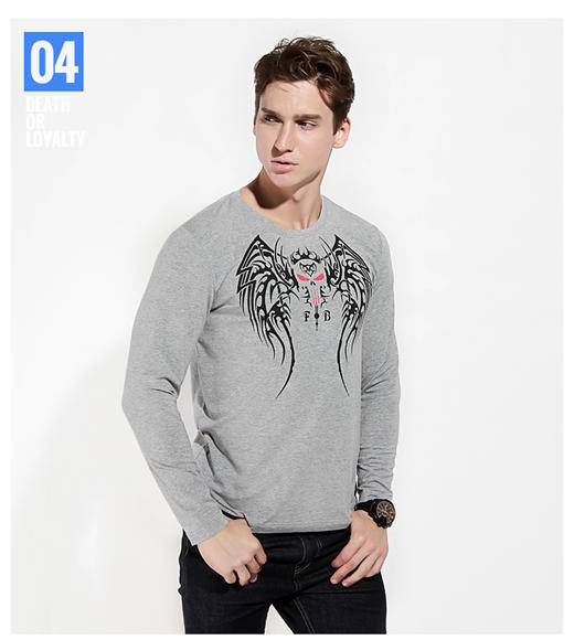 【19.9元1件】自由基地男韩版圆领长袖T恤纯色t恤男宽松秋季潮宽松男装大码 商品图4