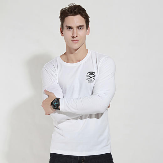 【19.9元1件】自由基地男修身款圆领T恤男生t恤长袖潮流韩版宽松嘻哈男装t 商品图4