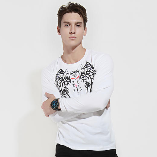 【19.9元1件】自由基地男韩版圆领长袖T恤纯色t恤男宽松秋季潮宽松男装大码 商品图5