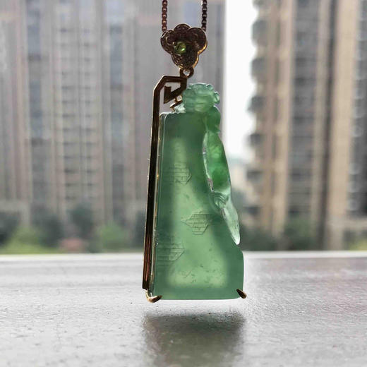 冰种湖水绿步步高升，府上有龙18k黄金钻石镶嵌 商品图7