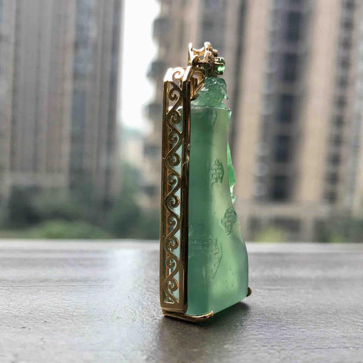 冰种湖水绿步步高升，府上有龙18k黄金钻石镶嵌 商品图8