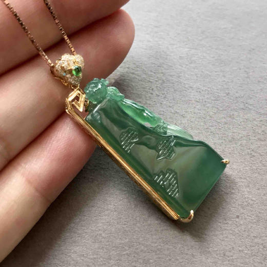 冰种湖水绿步步高升，府上有龙18k黄金钻石镶嵌 商品图6