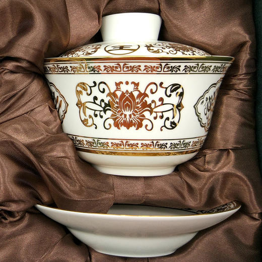 镀金花纹优质骨瓷盖碗一对（2个）礼盒装，新月穆斯林瓷器 商品图5