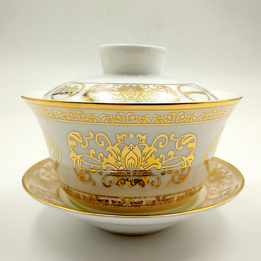 镀金花纹优质骨瓷盖碗一对（2个）礼盒装，新月穆斯林瓷器 商品图3