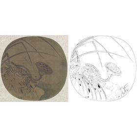 宋画花鸟小品白描底稿-佚名-《晚荷郭索图》-多种白描尺寸可选-GH76