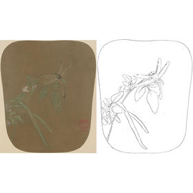 宋画花鸟小品白描底稿-佚名-《豆荚蜻蜓图》-多种白描尺寸可选-GH68
