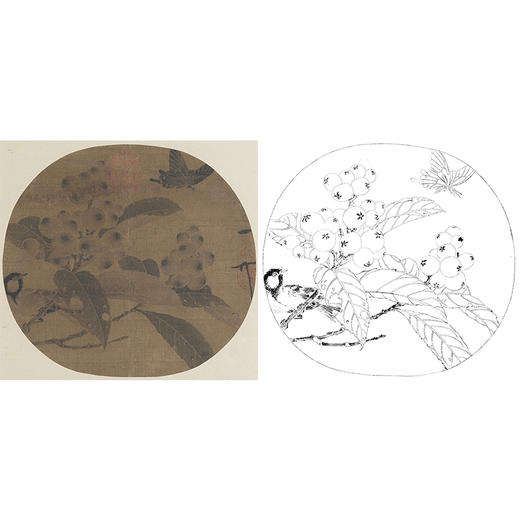 宋画花鸟小品白描底稿赵佶枇杷山鸟图多种白描尺寸可选gh41