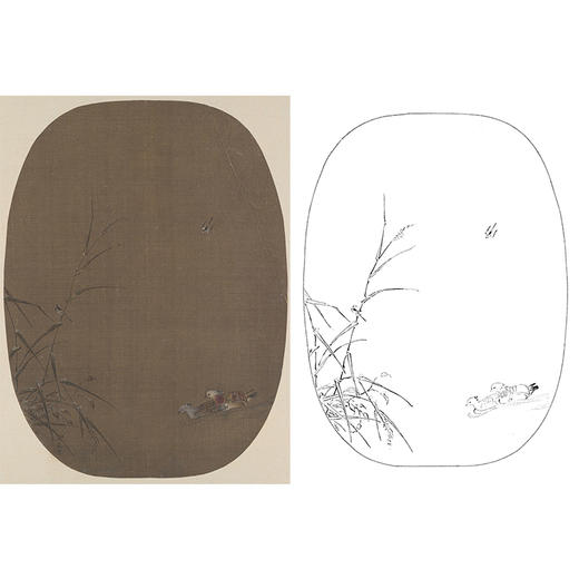 宋画花鸟小品白描底稿-张茂-《鸳鸯图纨扇》-多种白描尺寸可选-GH78 商品图0