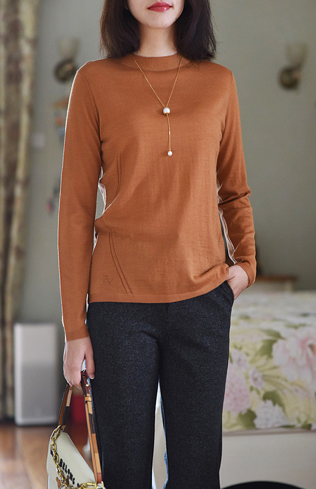 zv圆立领羊毛镂空休闲毛衫