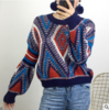 【服饰鞋包】 年秋冬宽松几何撞色灯笼袖民族风圆领毛衣针织衫 商品缩略图1