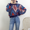 【服饰鞋包】 年秋冬宽松几何撞色灯笼袖民族风圆领毛衣针织衫 商品缩略图5