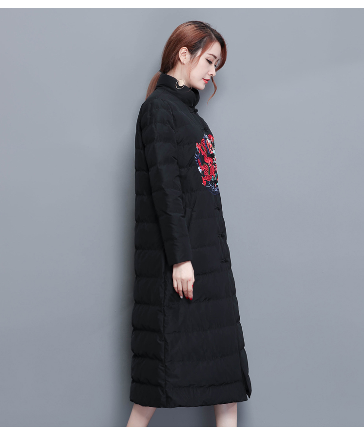 xs7047民族风龙刺绣长款过膝羽绒服