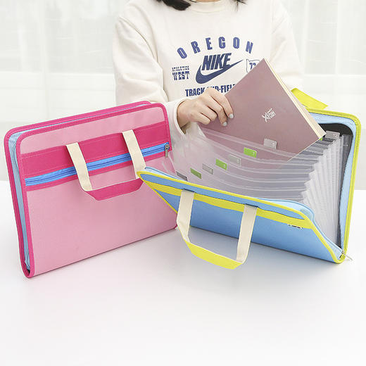 三年二班牛津布手提风琴包多层学生用a4文件袋试卷收纳档案资料袋