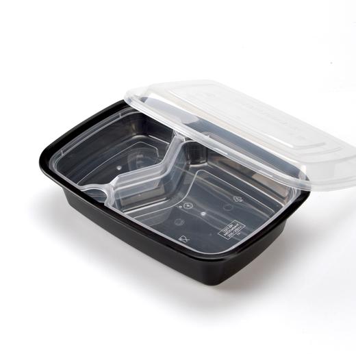 喇叭花打包盒一次性圆形塑料餐盒外卖碗黑色饭盒餐盒带盖50套 商品图7