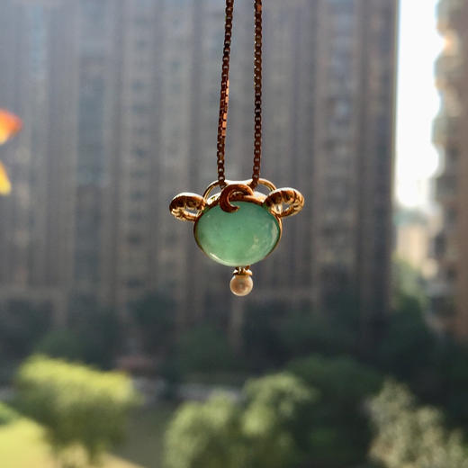 高冰种满绿翡翠蛋面星座系列之白羊座18k黄金镶嵌 商品图8