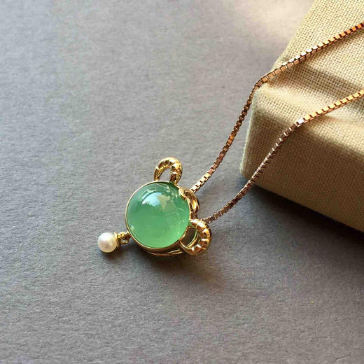 高冰种满绿翡翠蛋面星座系列之白羊座18k黄金镶嵌 商品图1