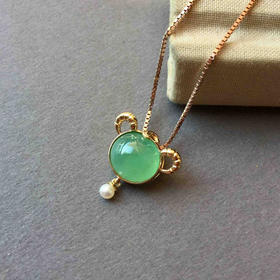 高冰种满绿翡翠蛋面星座系列之白羊座18k黄金镶嵌