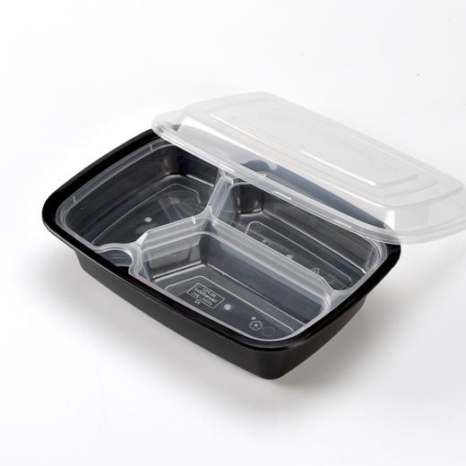喇叭花打包盒一次性圆形塑料餐盒外卖碗黑色饭盒餐盒带盖50套 商品图6